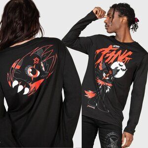 Kreeptures Werewolf Fang Top ✦ Black Long Sleeve ✦ Gothic Plush Graphic Tee NWT